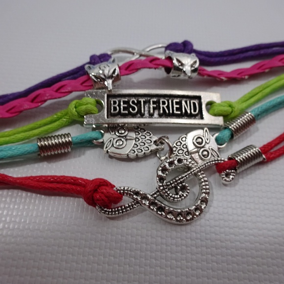 Unbranded Jewelry - Owl Note Wing Leather Charm Bracelet Silver Plated